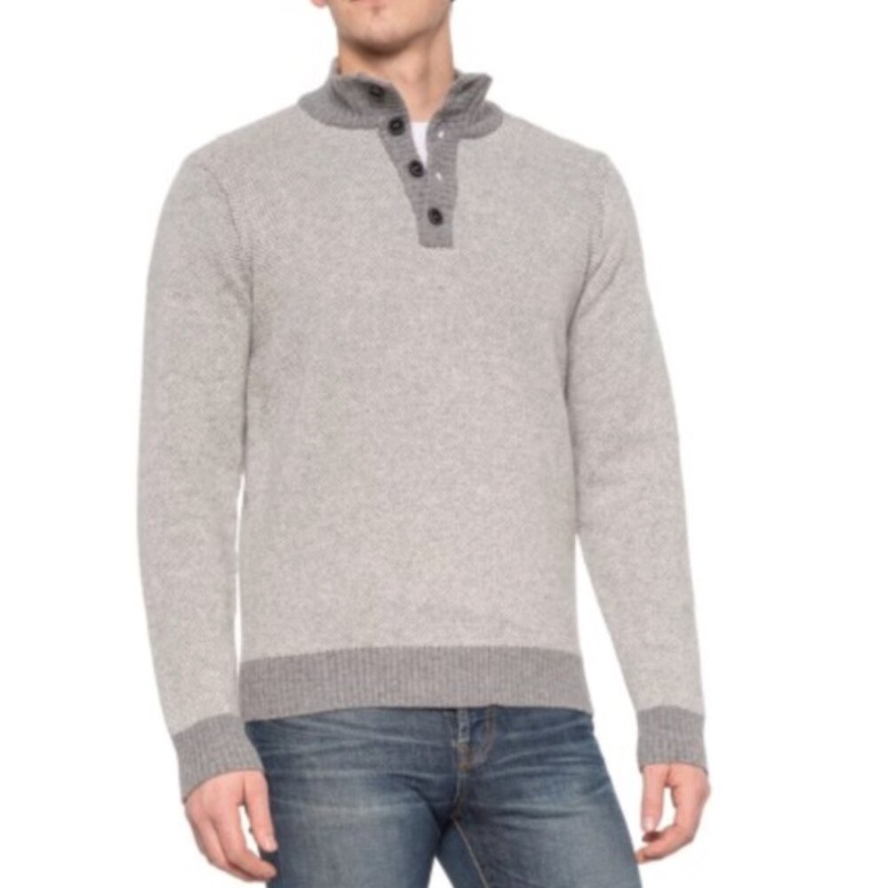 Luca Nobili Men's Gray Wool‎ Blend Quarter Button Pullover Sweater Size XXL NWOT
